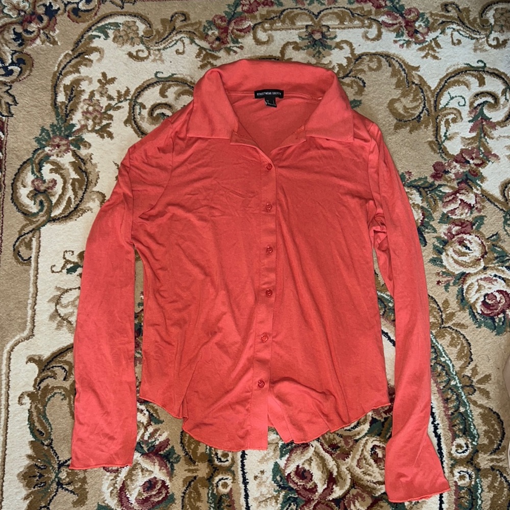 Streetwear Society red-orange long sleeved button down blouse